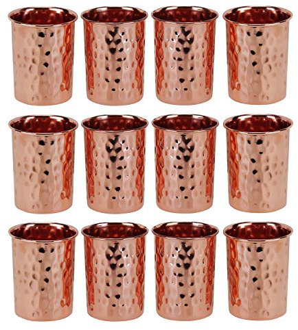 Zap Impex - Tarros de cobre martillado y vidrio puro ayurvédico (12 unidades)