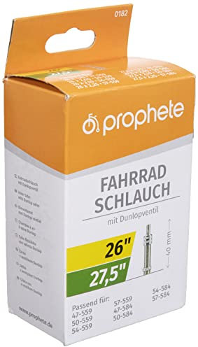 Prophete Fahrradschlauch 26 Zoll | 27,5 Zoll | Autoventil | ETRTO 47-559, 50-559, 54-559, 57-559, 47-584, 50-584, 54-584, 57-584 | geeignet von 26 x 1,75 Zoll bis 27,5 x 2,25 Zoll