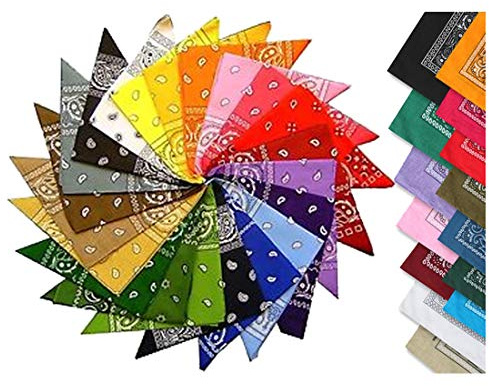 Lizzy Pack of 12 Colourful Paisley Bandanas 100% Cotton Bandana For Cowboy Dress Up Head Scarf Headbands Handkerchief Bib Party Face Covering Headwear Motorcycling Mens Womens Unisex