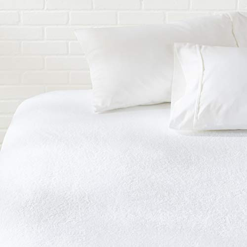 Amazon Basics Waterproof Breathable Mattress Protector, Queen Size, 18 inch Deep, Machine Washable, White