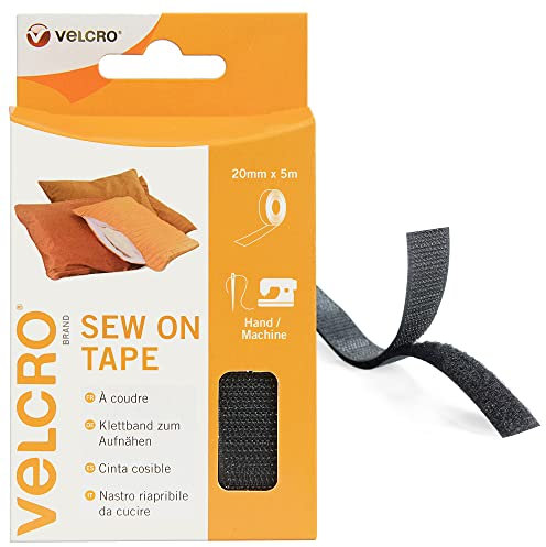 Velcro Marque, Ruban Adhésif À Coudre Auto-Agrippant Pour Tissu, À Crochets Et Boucles, Qui Se Coupe À La Longueur Désirée & Parfait Pour Les Activités De Couture, Noir 20 Mm X 1 M