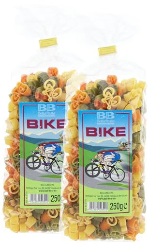 Bull & Bear bunte Fahrrad Nudeln, 2x 250g, Motivnudeln aus Hartweizengrieß, handgefertigt in deutscher Manufaktur, Pasta Geschenk