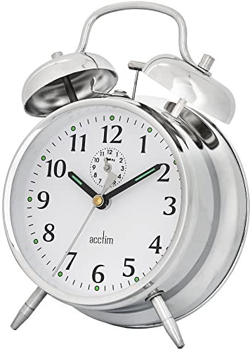 Acctim Mechanical Analogue Bell Alarm Clock, Stainless-Steel, Chrome, 17 x 12 x 6 cm