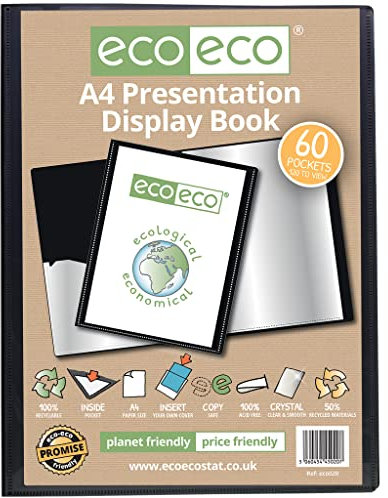 eco-eco A4 50% Recycelt 60 Taschen-Schwarz-Farbe Päsentationsdisplay Buch