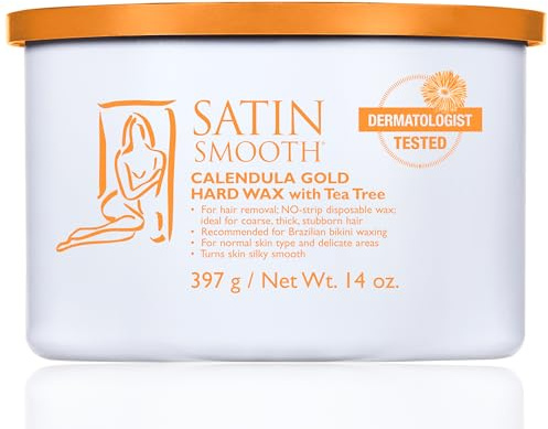 Satin Smooth Calendula Gold® Hard Wax with Tea Tree Oil, Hair Removal Wax for Sensitive Skin, Ideal for Face & Bikini Areas, Waxing Kit, 14oz