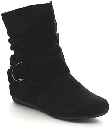 Beston Forever Selena-58 Women's Fashion Mid Calf Flat Heel Side Zipper Slouch Boots Black 7