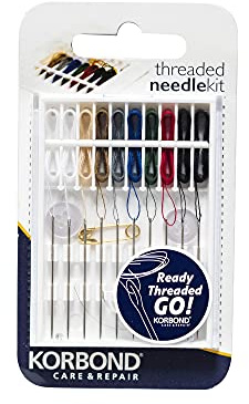 Korbond Threaded Needle Kit- Emergency Clothing Repairs and Alteration Kit - Sewing Needles with 9 Colours + Safety Pins + Button
