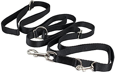 Dogs My Love 3/4 Wide 6 Way European Multi-Functional Nylon Dog Leash, Adjustable Lead 5.5-10' Long (Black)