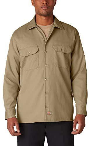 Dickies Men's Streetwear Male Shirt Long Sleeve Work Workwear, Beige (Khaki), X-Large
