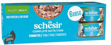 Schesir, Atún en Gelatina, Comida Húmeda Completa para Gatos, en Latas, Con Vitaminas Añadidas, 100% Natural, 6 x 85g