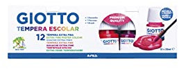 GIOTTO Extra Fine Poster Paint, Malfertige Schulmalfarben, Temperafarben höchster Qualität - Set 12 x 25 ml, merhfarbig
