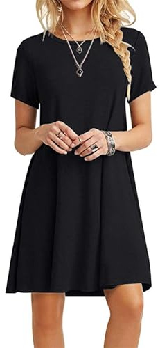 MOLERANI Summer Dresses for Women UK Casual T-Shirt Dress Short Sleeve Ladies Beach Dress (M, Black)