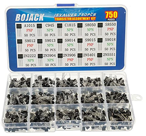 BOJACK 15 Values 750 Pcs A1015 C945 C1815 S8050 S8550 S9012 S9013 S9014 S9015 S9018 2N2222 2N3904 2N3906 2N5401 2N5551 PNP NPN Power General Purpose Transistors Assortment Kit