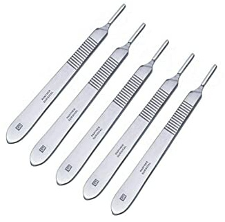 Set di 5 maniglie per bisturi in acciaio inox, per lavori chirurgici, per lavori chirurgici, podologia, veterinario, modellismo, arte artigianale, n. 3 manici BP per bisturi
