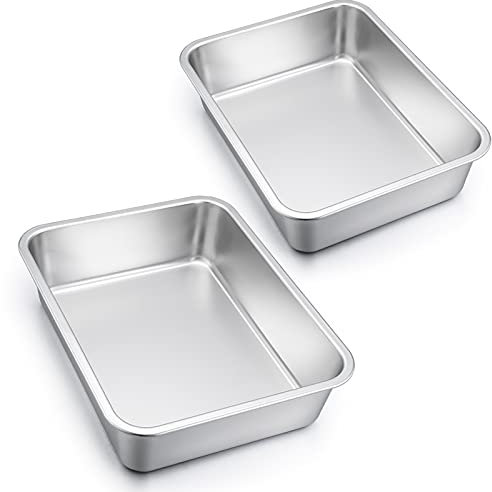 Homikit Auflaufform Set, Edelstahl Rechteckig Kuchenform Backform Tiramisu Form 2er Set, Ofenform Groß 32,5 x 25,5 x 8 cm, Perfekt für Lasagne/Mäser/Brownie, Hitzebeständig & spülmaschinengeeignet