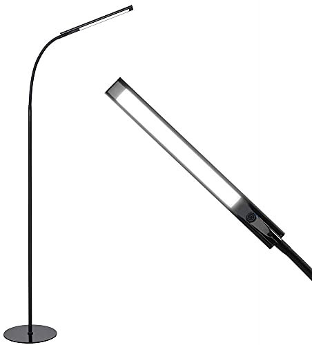 BAKAJI Lampada Piantana da terra a LED ad Alta Luminosità 7W 400 Lumen Luce Bianco 5500K Dimmerabile Luminosità 4 Livelli Accensione Gestione Touch Design Moderno 165cm in Metallo (Nero)
