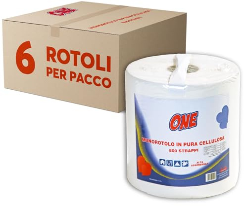 ONE - CARTA CUCINA asciugONE - Pacco da 6 x MAXI rotoli, 800 strappi per rotolo - Asciugatutto ad alta assorbenza, pura cellulosa - Resistente ed assorbente (800 strappi, Pacco da 6 bobine)
