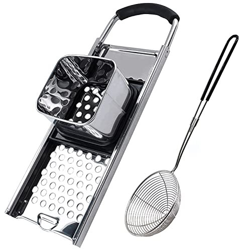 KEISSCO Stainless Steel Spaetzle Maker with Comfort Grip Handle, Stainless Steel Spider Strainer Skimmer Spoon Pasta Strainer, Homemade Traditional German Egg Noodle Dumpling Making Tool Set