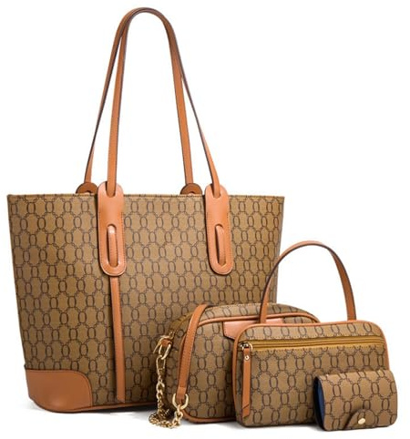 HAWEE Moda Bolso Mujer Grande Bolso Bandolera con Cremallera Bolsa de Mano de Cuero PU Señoras Elegante Bolsa de Hombro, Bolso Totalizador, Billetera 4pcs Set