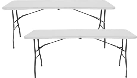 Pack 2 Mesas Plegables Portátiles Rectangulares de 180 cm | 7house | Mesa Multiusos: Camping, Eventos en Espacios Exteriores o Interiores | Mesa Resina y Patas Acero | 4-6 Personas y Carga de 150kg