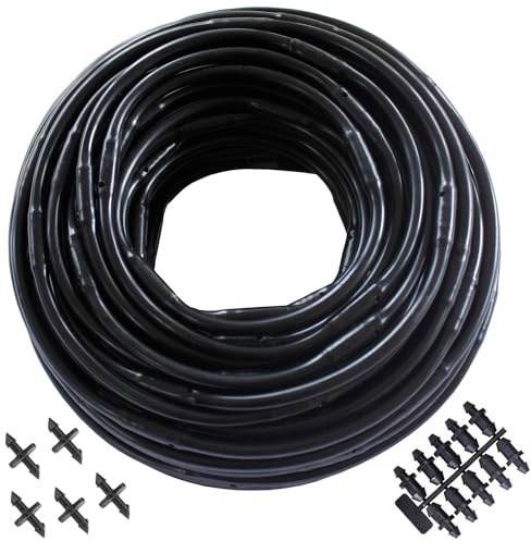 Habitech 1/4 Irrigation Dripline Tubing (100 Ft Roll) - 6 Emitter Spacing - 1/4 Drip Irrigation Fittings Included
