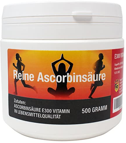 Ascorbinsäure-Pulver | Vitamin C-Pulver 500 g | rein und hochdosiert | natürliche Antioxidantien | Nahrungsergänzungsmittel | Vitaminpräparat | glutenfrei | vegan | ohne Zusätze