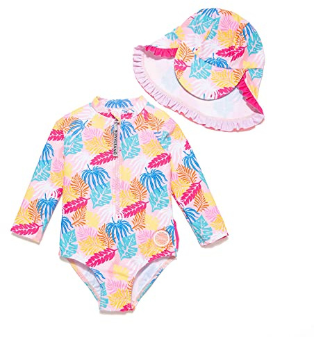 BONVERANO Bañador de una Pieza de Manga Larga para bebé niña protección UV 50+ (Rosa-Hoja de Arce,18-24meses…