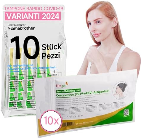 Hotgen 10 x Tamponi Covid 19 Rapido 2025 Nasale, Kit Rapido Tampone per l'Antigene SARS-COV-2 –Test Antigenico Rapido, Validato per tutte le Varianti 2025, Singolarmente imbustati 10 Test