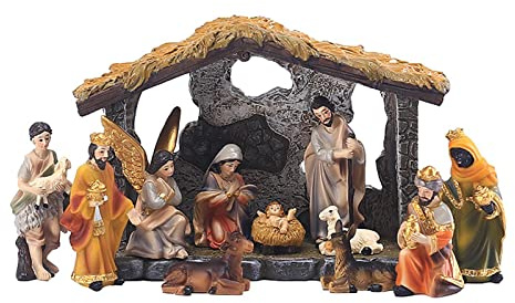 Traditionell julkrubba, set med harts-krubbfigurer, julkrubba, figurer, bordskrubba, Jesus krubba, figurer, krubba, krubbor, för hem, kontor, trädgård, juldekoration