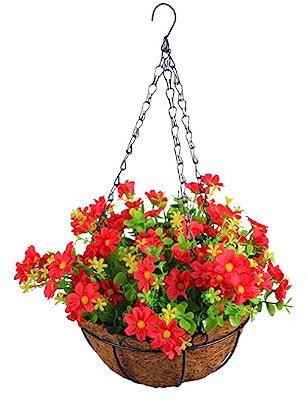 BYNYXI Géraniums Artificiels Suspendus, Fleurs Artificielles Suspendues avec Pot Marguerite Tournesol Fleurs en Soie Plante Artificielle Géranium Panier Suspendu avec Pot de Fleurs Fleur de Balcon