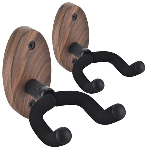 Gitarrenhalterung Wand 2 Pack, Gitarrenhalter für die Wand für Gitarren aller Größen, U-förmige Gitarrenwandhalterung für Akustikgitarre, E-Gitarre, Bass, Schwarznuss, Schwarz