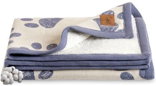 Little Dedi Baby Winter Decke – 100% GOTS-zertifizierte Bio-Baumwolle, Strickdesign, 75x95 cm, Weich & Atmungsaktiv, Ideal für Neugeborene & Kleinkinder,Maschinenwaschbar, (Natur/Schieferblau)