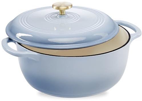 Best Choice Products 7.5 Quart Enamel Cast-Iron Round Dutch Oven, Family Style Heavy-Duty Pre-Seasoned Cookware for Home, Kitchen, Dining Room, Oven Safe w/Lid, Dual Handles - Cornflower Blue