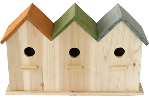 Nistkasten Gruppe 3 in 1 Kiefernholz 42x13x25 cm Farbe orange grün blau