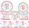 Afternoon Tea Floral Paper Disposable Plates Cups Napkins Table Cloth, Paper Plates Tableware for Mother's Day Afternoon Tea Wedding Anniversary Birthday Baby Shower Decoration (16 Guest Set)