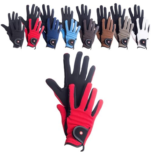 RL24 - Reithandschuhe Kinder Professional Nubuk | Handschuhe zum Reiten | Reiterhandschuhe mit Magic-Lederimitat | robust, rutschfest & atmungsaktiv | Reitzubehör in Schwarz/Rot | 8 Jahre