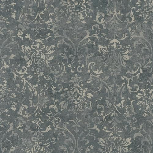 Galerie Urban Textures Metallic Black/Silver Ornamental Mottled Damask Wallpaper Roll