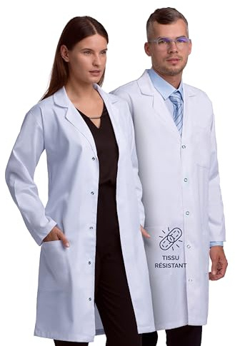 Professionell unisex labbrock för män och kvinnor, flera fickor, klassisk passform, snäppstängning, 102 cm längd, Svart, S