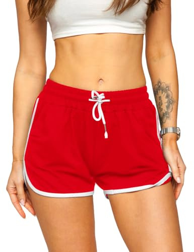 Hanyomo Ejercicio Femenino Yoga Fitness Pantalones Cortos de algodón Gimnasio Correr Culturismo Pantalones Cortos medianos Gruesos Rojo S