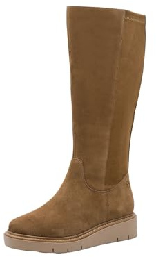 Tamaris Botas altas para mujer, cómodas y largas, de ante camel, talla 39 EU, Camel Suede, 39 EU