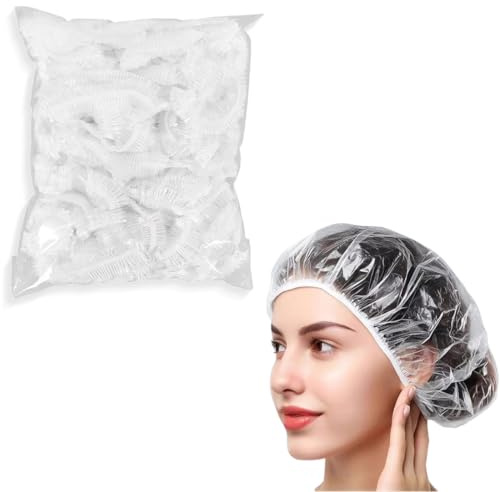 100 Stück Einweg Duschhauben 50 CM, Kunststoff Duschkappe, Shower Cap, Haarschutz Haarhaube für Salon, Spa, Reise, Hotel, Dusche, Braids Durchsichtig