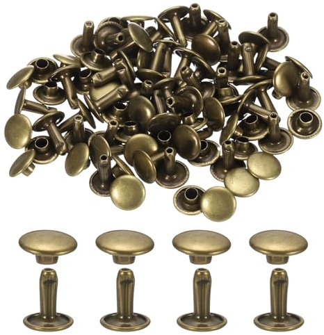 sourcing map 120Set Leather Rivets, 9mm Double Cap Rivet Tubular Metal Studs Repairs Decoration Craft Accessories for Repair Decorate Leather Craft Belt Bag Shoes Purse Belts, Bronze