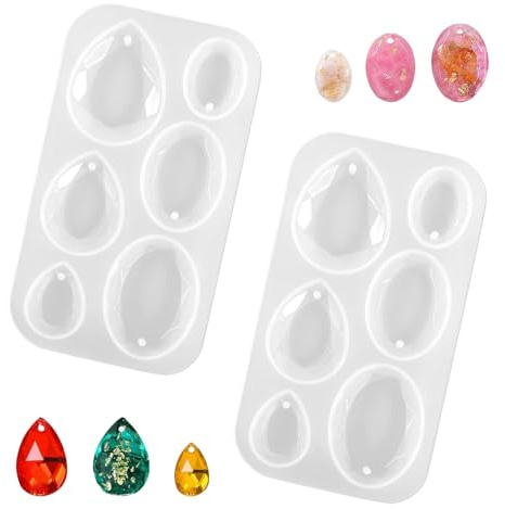YOUDALIS 2 Pezzi Stampi in Resina Epossidica Stampi Rotondi in Silicone a Goccia Fai da Te in Resina Stampo di Gioielli per Resina per Creazione di Gioielli