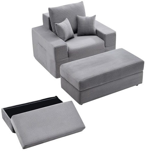 VEVOR Chaise Longue Relajante, Sillón Modular con Cojines Decorativos y Reposabrazos, con Asiento Profundo y Otomana para Salón y Dormitorio, Sillón de Lectura de Esponja, 1115 x 1490 x 740 mm