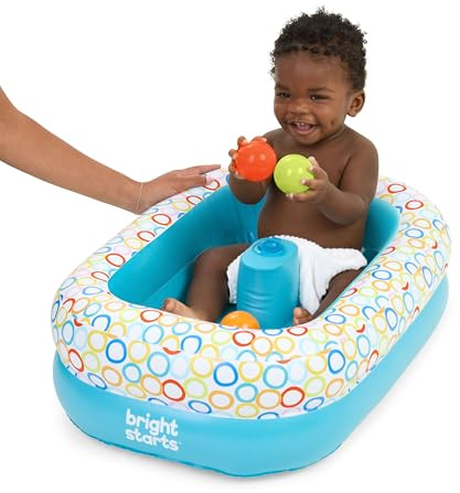 Bright Starts, 2 en 1 Bañera plegable y Piscina de Bolas, Bañera Hinchable para Bebé con Bomba de Aire Integrada y 8 Bolas Flotantes, Bañera inflable, Ideal para Bebés a partir de 6 meses