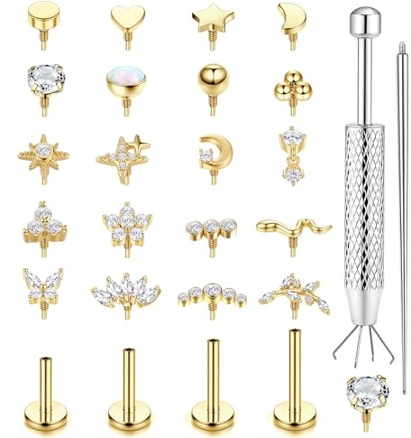16G Piercing Tragus Helix Hypoallergénique Boucles d'Oreilles Acier Inoxydable Femme Or Argent Filetage Interne Piercings Nez Medusa Creoles Cartilage Oreille Conch Levre Labret Piercing Oreille -G