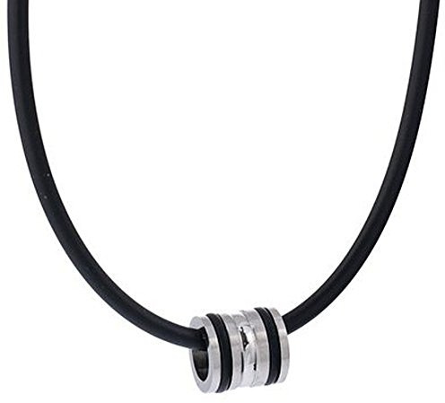 Dondon Collana da uomo in pelle, 50 cm, con ciondolo a forma di anello in argento in acciaio INOX in un sacchetto di velluto nero