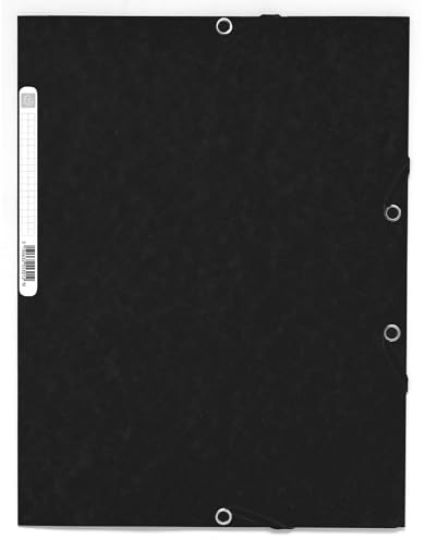 Exacompta - Carpeta con cierre de gomas y 3 aletas de cartón brillante, etiqueta trasera, lote de 10 unidades, color negro