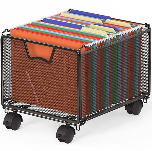 SIMPLE HOUSEWARE Stackable Mesh Hanging File Folder Organizer with Wheels, Black