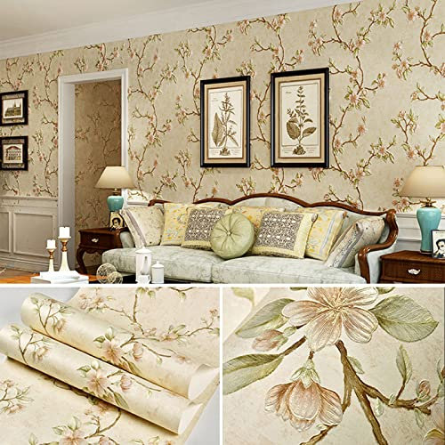 Papel pintado adhesivo impermeable，Papel Tapiz Tridimensional Retro Del País Americano Autoadhesivo, Papel Tapiz de Engrosamiento de La Sala de Estar Del Dormitorio Pastoral,De Color Crema,53cmx5m